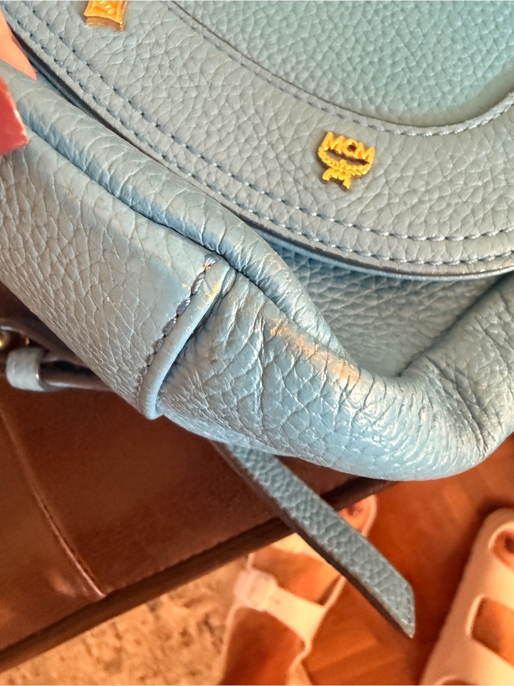 MCM Teal Blue Leather Studded Saddle Bag - Picture 12 of 15